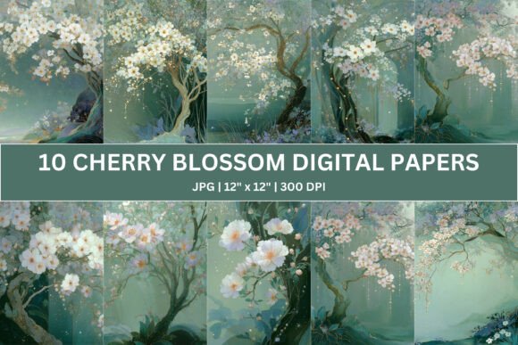 Download 10 Ethereal Cherry Blossom Digital Paper - Premium Resources